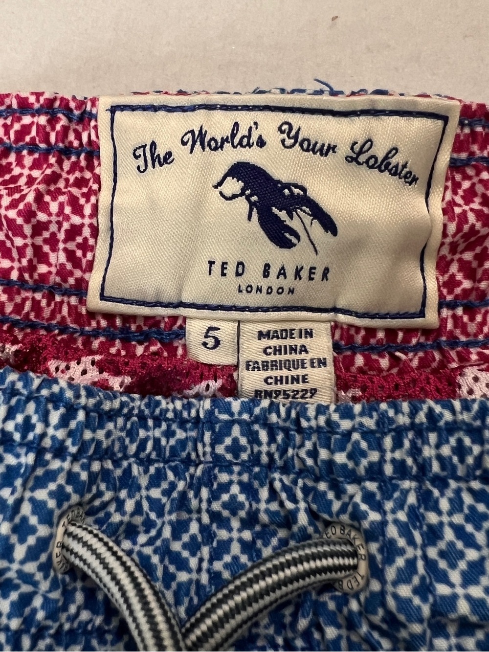Ted Baker London The Worlds Your Lobster Swim Trunks Blue White Size 5 Large - Picture 4 of 10